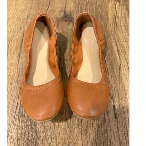 JustFab Ballet Flats Leather‎ Copper Brown Round Toe Ruched Slip On Shoes US 7